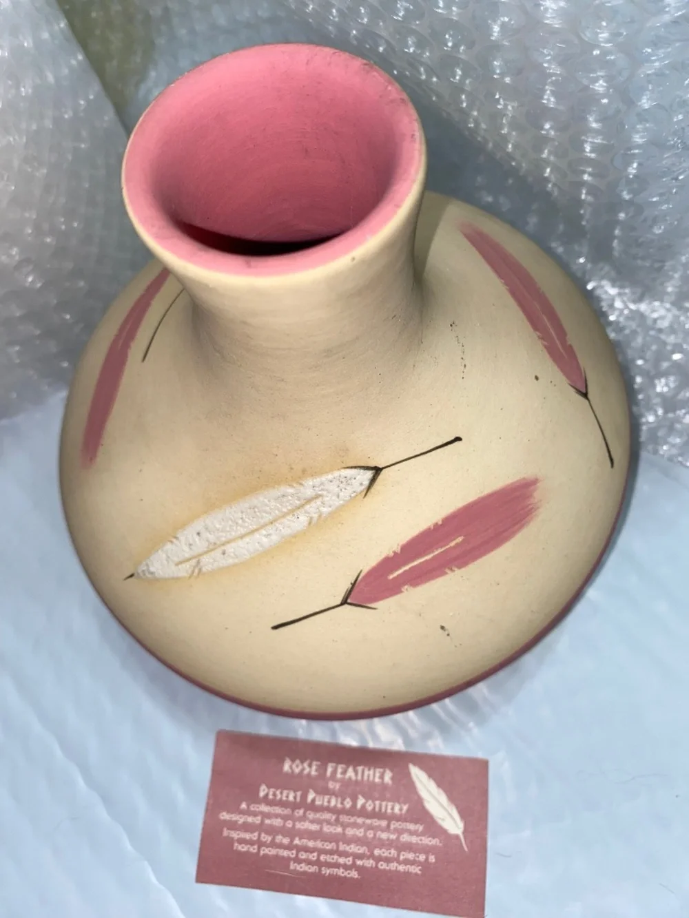 Rose Feather Arrow Pink and Cream Stonewear Pottery